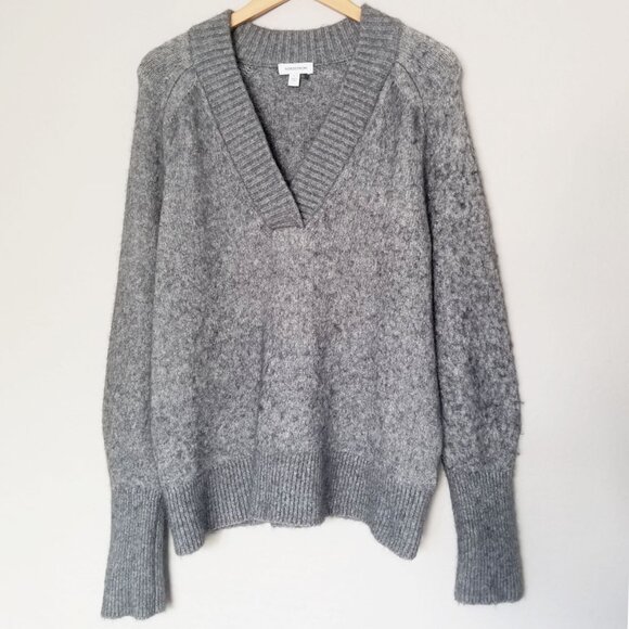 Nordstrom Women's L Balloon Sleeve Sweater Baby Alpaca Wool Blend Gray Soft $129 - Picture 7 of 16
